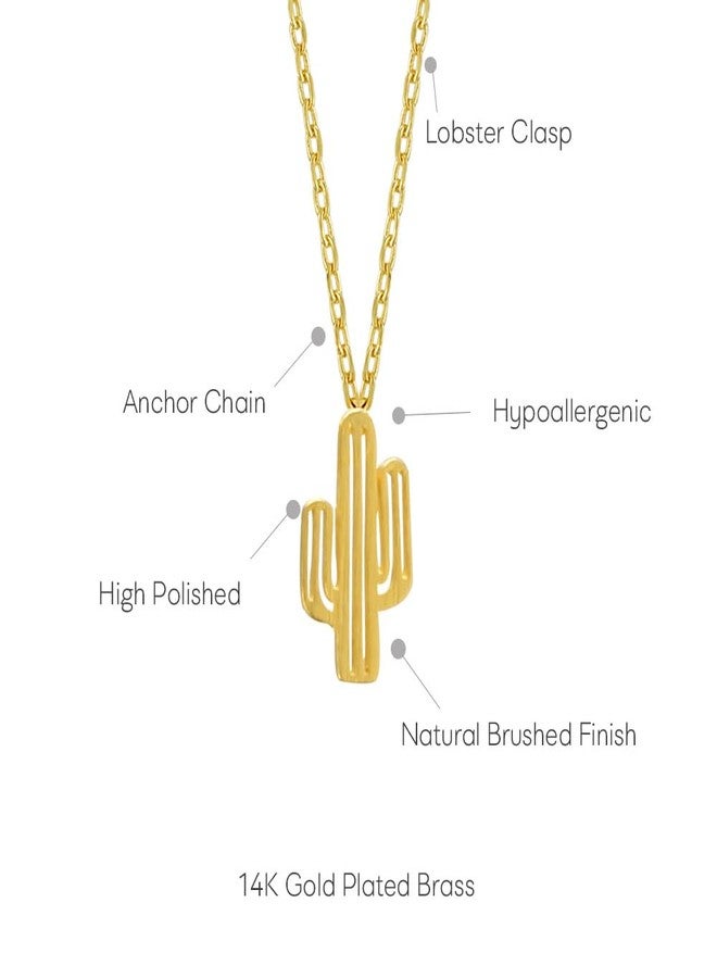 MustHave Together Cactus 18K Gold Plated Necklace With Message Card, Yellow and White Color, Anchor Chain, Best Gift Necklace, Size 16 inch + 2 inch Extender, Together Cactus Pendant, Gift Card (Yellow Gold) - Image 3